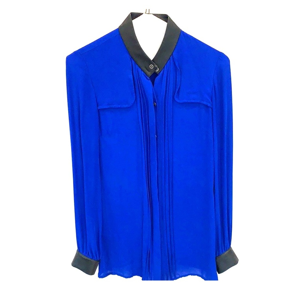 Jay Godfrey leather trim silk blouse. Size 0/2